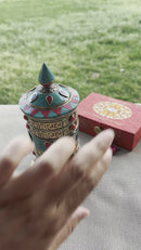 Buddha Eye Copper and Brass Prayer Wheel with Turquoise, Coral & Lapis