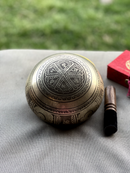 Etched Singing Bowl with Cushion and Mallet, 6 inch Om Mane Padme Hum and Double Dorje
