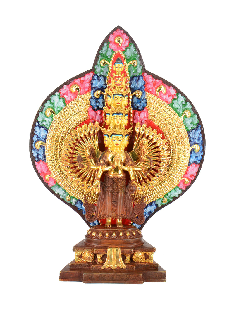 15" Gold Plated/Copper Avalokiteshvara Statue