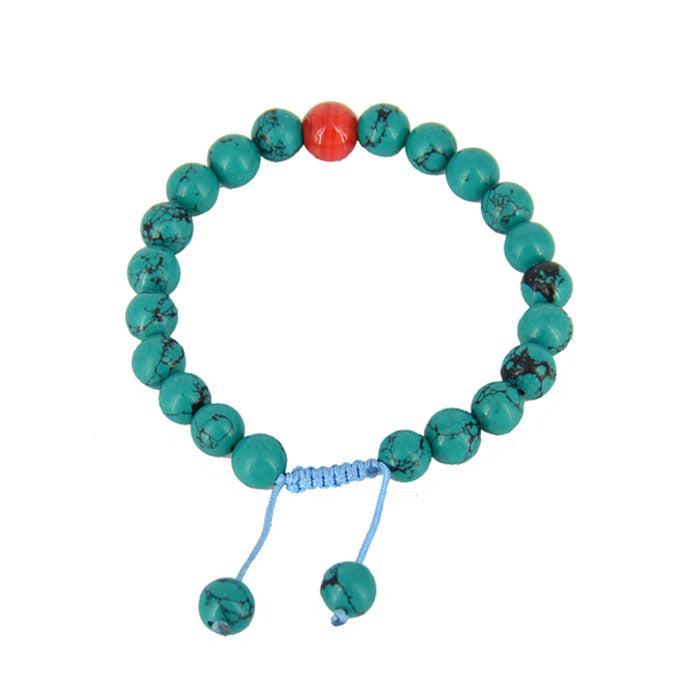 8mm Turquoise Wrist Mala (Bracelet) with Coral Spacer