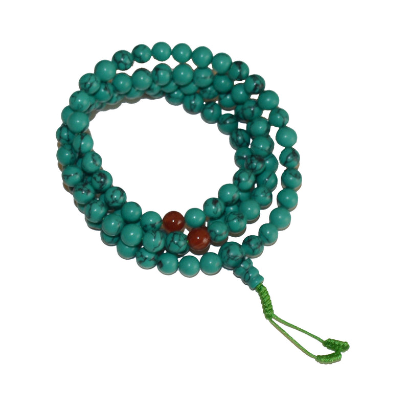 8mm Turquoise Prayer Beads with Carnelian spacer, 108 Beads Mala (Necklace)