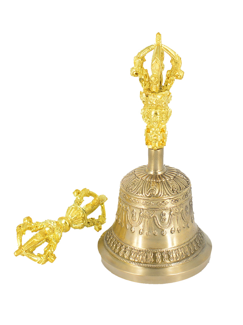 6" Gold Plated Tibetan Bell & Dorjee Set