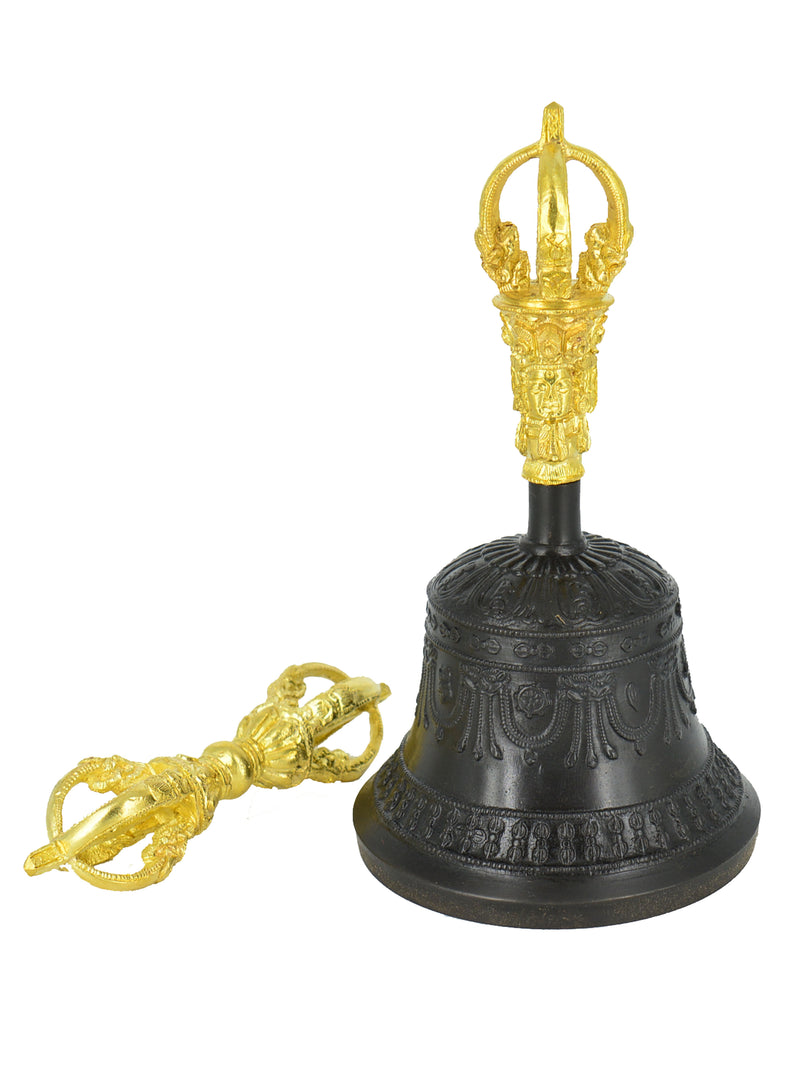 7” Gold Plated Black Tibetan Bell & Dorjee Set