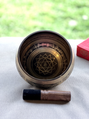 Etched Singing Bowl with Cushion and Mallet, 6 inch Om Mane Padme Hum and Double Dorje
