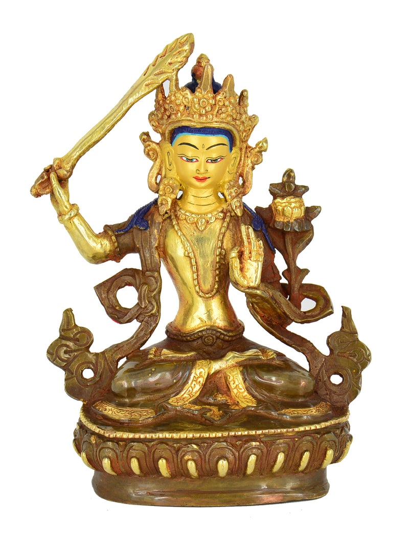 6" Gold Plated Manjushree Statue