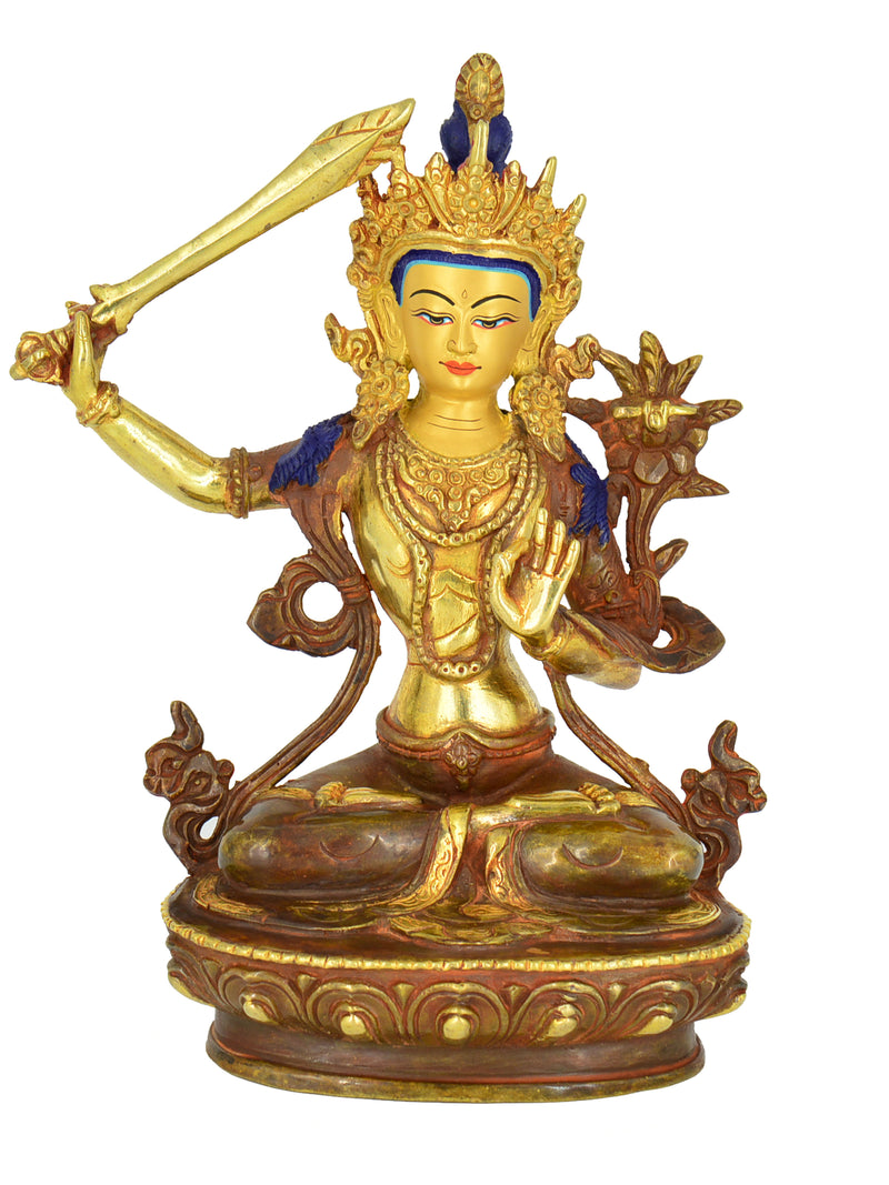 9" Gold Plated Manjushree Statue