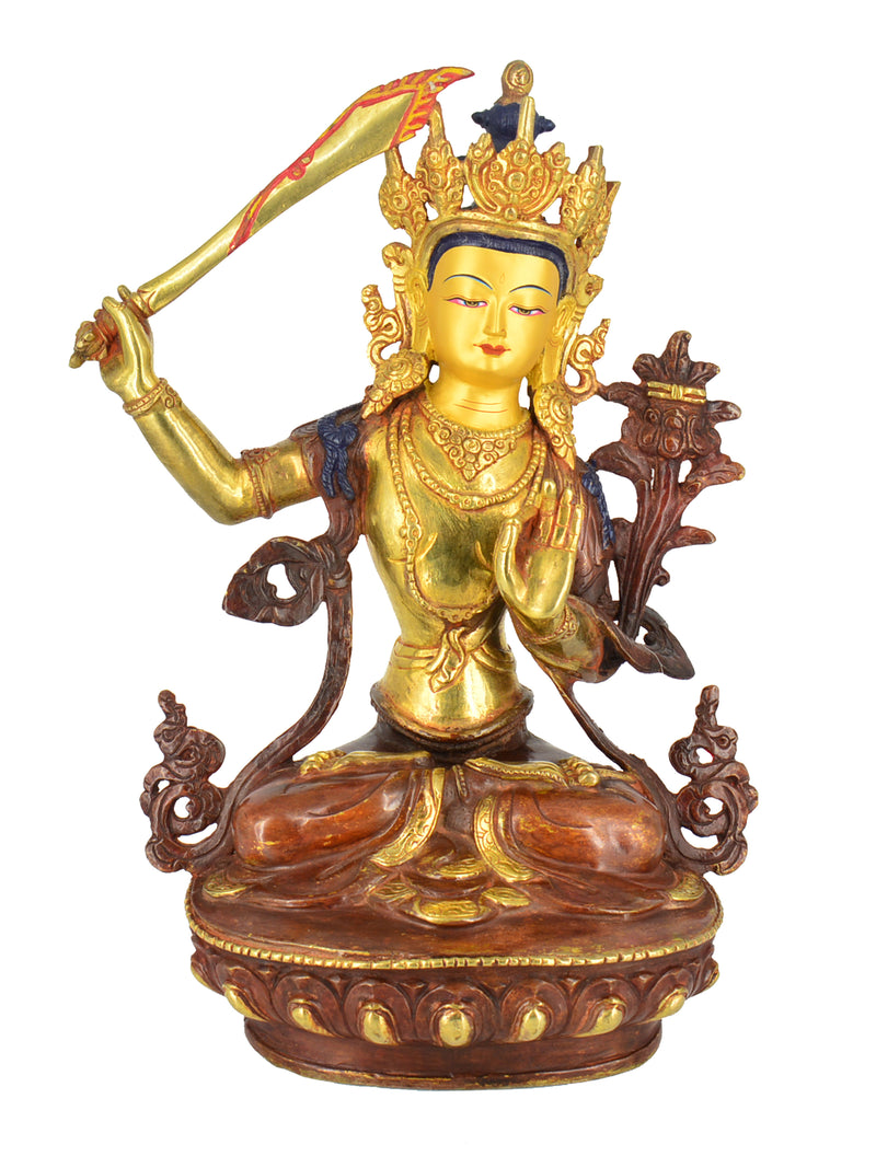 13" Gold Plated/Copper Manjushree Statue
