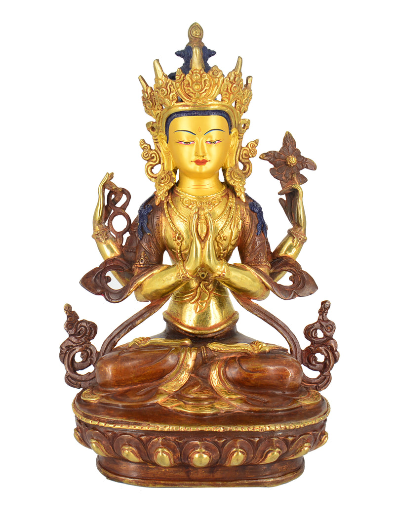 13" Gold Plated/Copper Chengreshi Statue