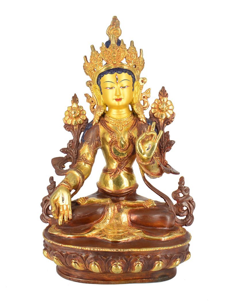 13" Gold Plated/Copper White Tara Statue