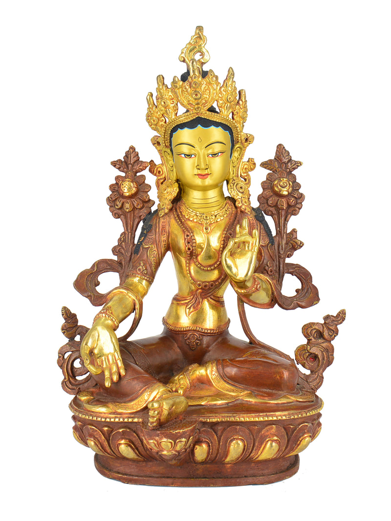 13" Gold Plated/Copper Green Tara (Dolma) Statue