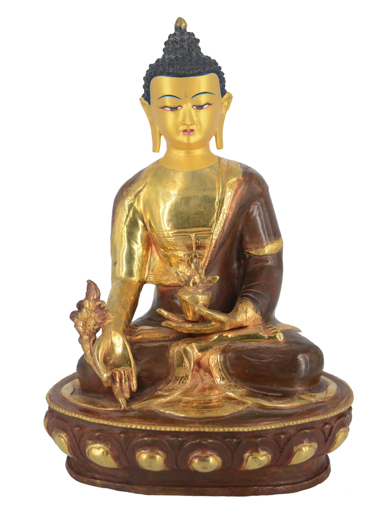 12" Gold Plated/Copper Medicine Buddha Statue