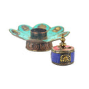 Copper Tibetan 8 Auspicious Symbol Incense Burner & Candle Holder
