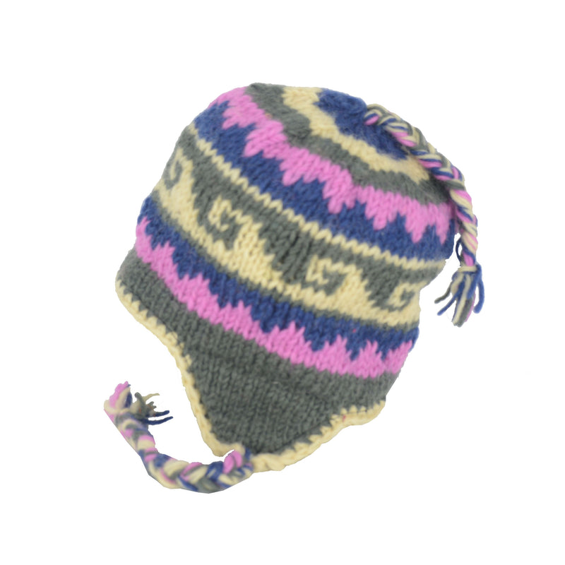 Kids Wool Knit Cap Soft Stretchy Cap W/Fleece Lining Knit Sherpa Hat W/Ear Flaps, Trapper Ski Cap W/Fleece for Kids Grey