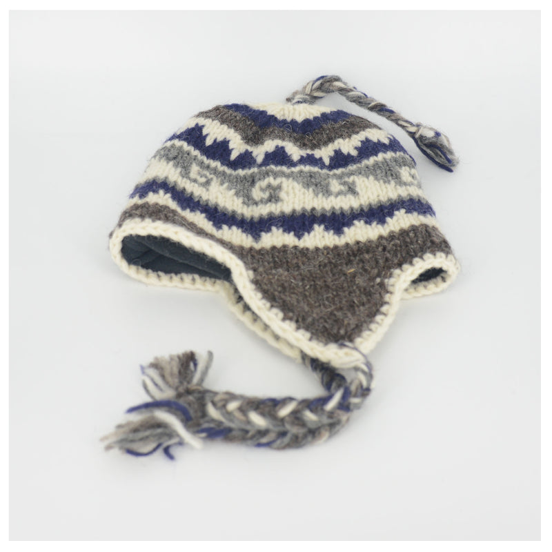 Kids Wool Knit Cap Soft Stretchy Cap W/Fleece Lining Knit Sherpa Hat W/Ear Flaps, Trapper Ski Cap W/Fleece for Kids Grey Blue