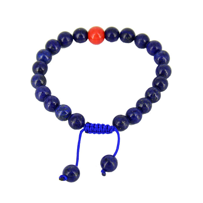 8mm Lapis Lazuli Wrist Mala (Bracelet) with Coral Spacer